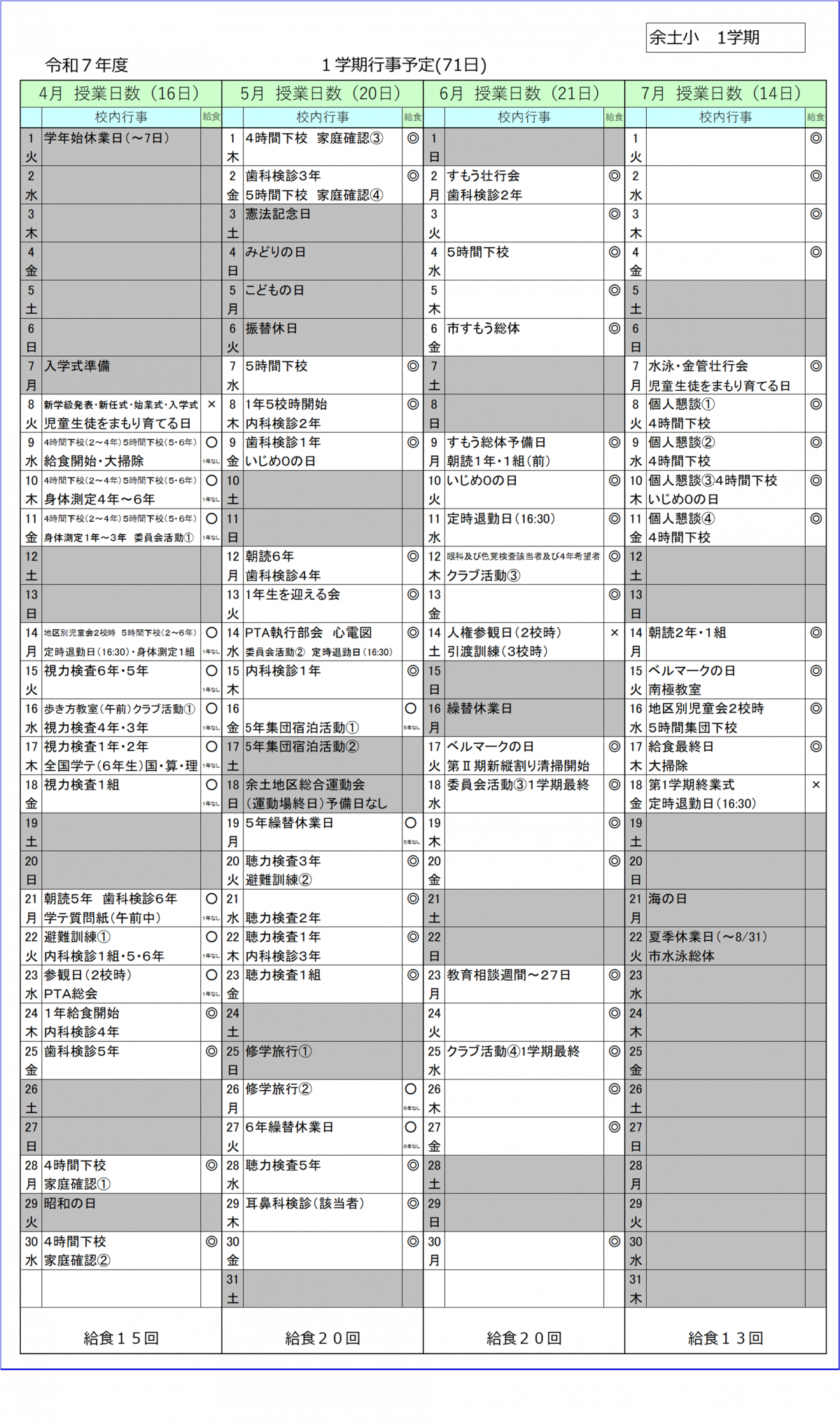 R７ー１学期行事予定